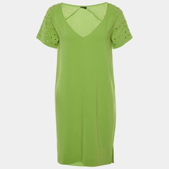 Joseph Green Stretch Crepe Eyelet Detail Shift Dress