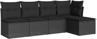 vidaXL Set De Muebles De Jard&iacute;n 5 Pzas Y Cojines Rat&aacute;n Sint&eacute;tico Negro Vidaxl