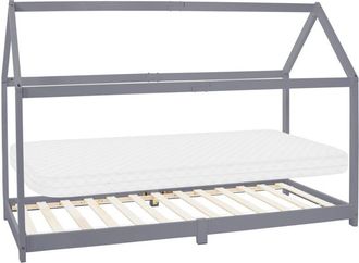 ML Design Ml-design - Cama Infantil De Madera Maciza De Pino Gris Claro 90 X 200 Cm Con Colch&oacute;n De Espuma Fr&iacute;a Oeko-tex 100 Somier Armaz&oacute;n De Listones Techo For