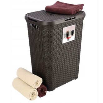 Curver Laundry Box Natural Style, made of plastic, 45x34x61 cm, 60L, Dark Brown