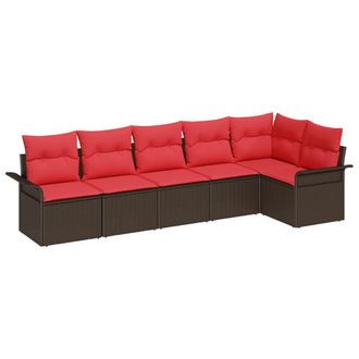 vidaXL Conjunto De Sof&aacute; De Jard&iacute;n 6 Pcs Marr&oacute;n Rat&aacute;n Sint&eacute;tico Vidaxl
