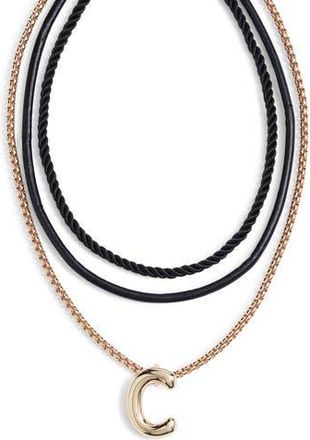 Open Edit Set of 3 Interchangeable Initial Pendant Necklaces in C- Black- Gold at Nordstrom Rack