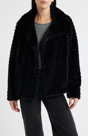 Bernardo Chevron Quilted Faux Fur Jacket in Black at Nordstrom Rack, Size Large