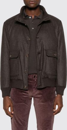 Canali Long-Sleeved Wool Knitted Polo Shirt with Three Buttons