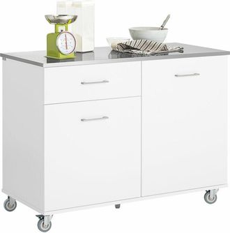 SoBuy Carro de Cocina Carrito de Servir Multiusos con 1 Cajón y 2 Puertas Estantería Carrito Auxiliar con 4 Ruedas Blanco 120 x 56 x 90 cm FKW117-W Sobuy es