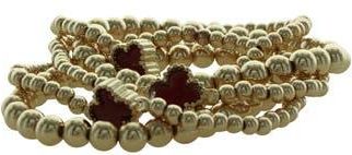 Olivia Welles Set of 5 Clover Beaded Stackable Bracelets in Gold /Red at Nordstrom Rack