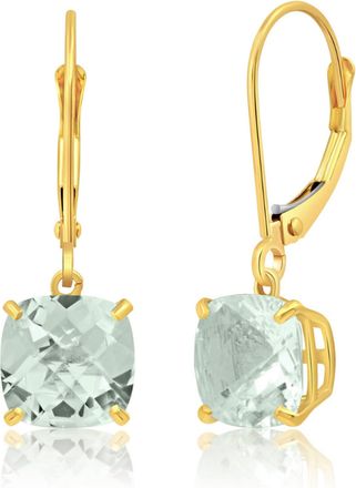 MAX + STONE Solid 10k Yellow or White Gold 8mm Cushion Cut Dangle Gemstone Earrings