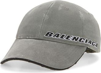 Balenciaga Tilted Typo Distressed Cotton Twill Baseball Cap in Dark Grey at Nordstrom, Size Medium