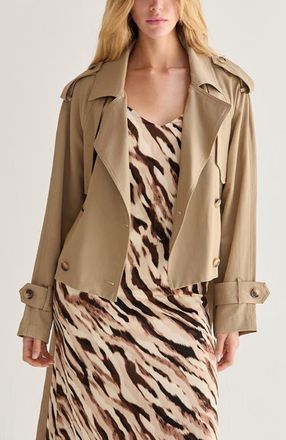 Crescent Double Breasted Crop Trench Coat in Khaki at Nordstrom, Size Large