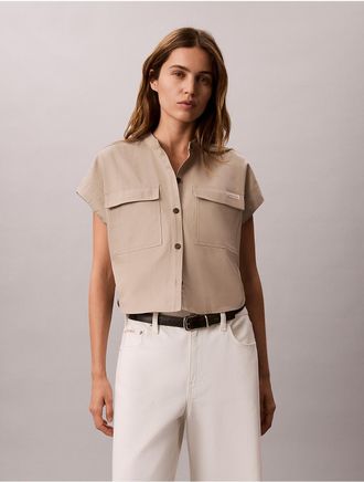 Calvin Klein Jeans Calvin Klein Womens Relaxed Pocket Blouse - Brown - XL