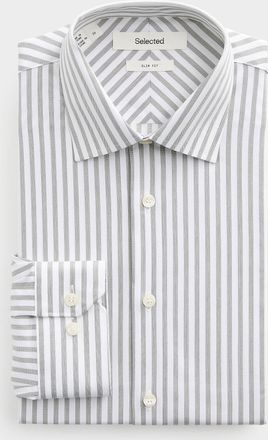 Selected Mens Grey vertical-stripe shirt Slim fit