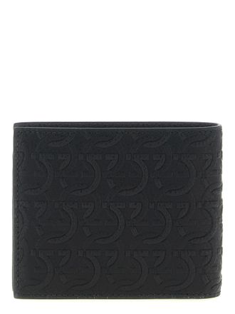 Ferragamo Gancini-Embossed Calfskin Wallet - Black