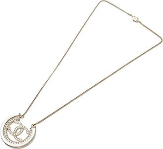 Chanel Collana CC placcata oro con strass e pendente 2021