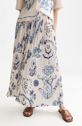 Scotch & Soda x Royal Delft Pleated Midi Skirt in Delft Tiles Blue at Nordstrom, Size X-Small