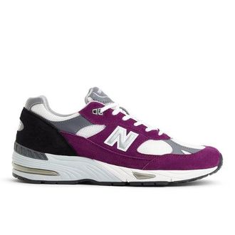 New Balance Hombre MADE in UK 991v1 Bright Renaissance en Morado/Gris/Negro, Gamuza/Malla, Talla 42.5
