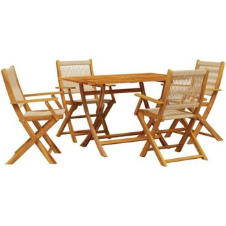 vidaXL Set De Comedor Jard&iacute;n 5 Pzas Polipropileno Madera Maciza Beige Vidaxl