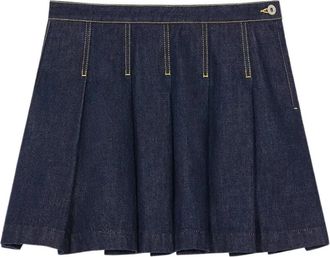 Kenzo Geplooide Mini Rok - Dames - Spijkerrokken - Blauw - W27 - Katoen - Rokken