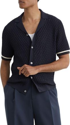Reiss Bilsby Textured Knit Camp Shirt in Navy at Nordstrom, Size Xx-Large