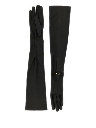 Elisabetta Franchi logo-plaque leather gloves - women - Nappa Leather - 8 - Black