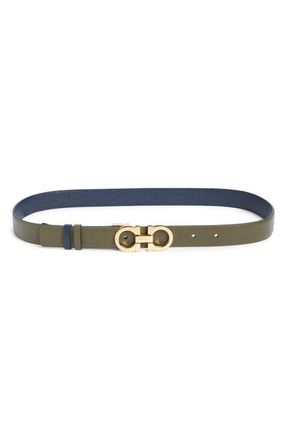 Ferragamo Double Gancio Reversible Leather Belt in New Olive New Navy at Nordstrom, Size 105
