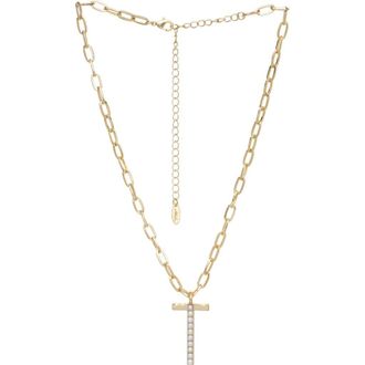Ettika Imitation Pearl Initial Pendant Necklace in Gold- T at Nordstrom Rack