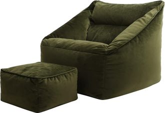 Icon Brand Puf sillón con reposapiés cuadrado de terciopelo verde oliva
