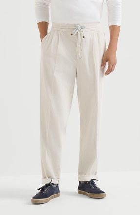 Brunello Cucinelli Garment-dyed trousers in cotton corduroy with drawstring and double pleats in White at Nordstrom, Size 52 It