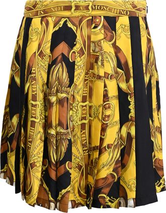 Moschino Couture Baroque-Print Pleated Mini Skirt in Gold Polyester