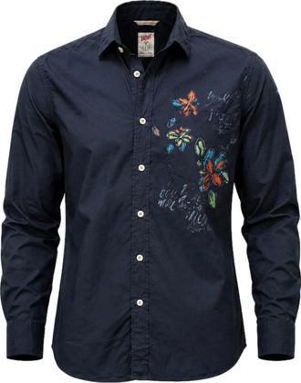 Bob Overhemden, Heren, Blauw, M, Katoen, Hand-painted Shirt
