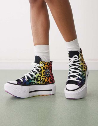 Converse Chuck Taylor Pride Lift Double Stack - Sneakers leopardate multicolore