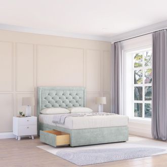Sloomy Montana Naples Bed Set With 2 Drawers, Mattress & 26 Headboard in Silver | Size: King