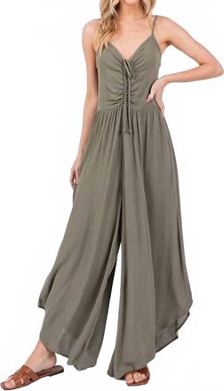 Final Touch Charolette Ruched Detail Jumpsuit In Olive
