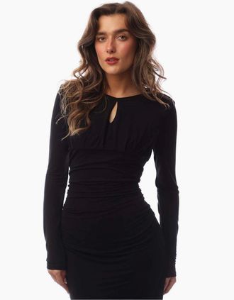 HUGO BOSS Womens Edeni Keyhole Neck Long Sleeve Knee Length Dress - Black - Size: 12