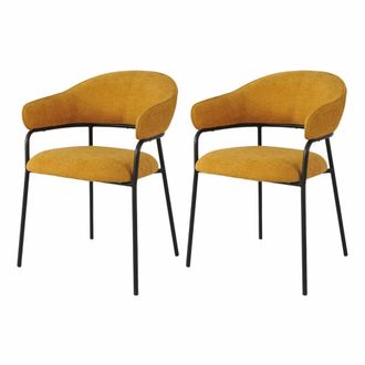 Mobili Rebecca Conjunto de 2 sillas de comedor mostaza y negras acolchadas en tela