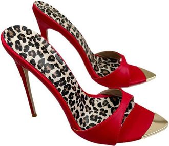 Generic Red,4.5 UK,Womens Printed Pumps Pointed Open Toe Stiletto High Heels Slip On Backless Slides Summer Formal Wedding Party Dress Sandals Shoes