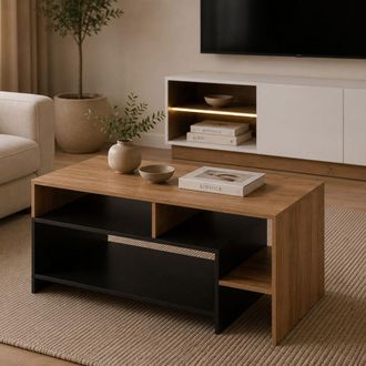 Dmora Mesa De Centro Karaseso, 3 Compartimentos, Forma Rectangular, Color Marr&oacute;n, 120x60x53h Cm Roble Marr&oacute;n