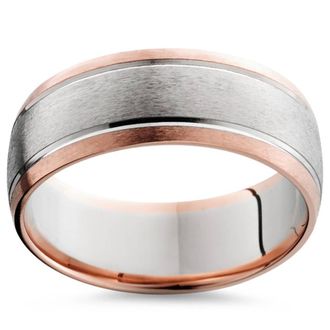 Pompeii3 8MM 14K Rose & White Gold Two Tone Mens Wedding Band