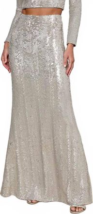 L'agence Zeta Maxi Skirt In Silver Sequin Swirl
