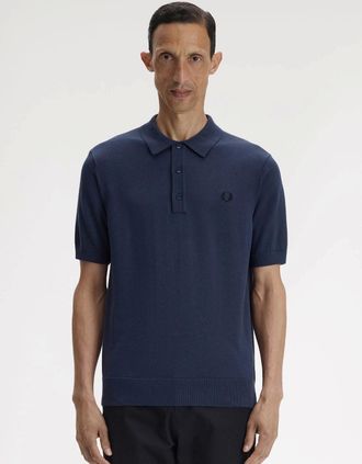 Fred Perry Mens Fred Perry Mens Cotton Knitted Shirt - Dark Airforce 738 - Navy - Size: 42