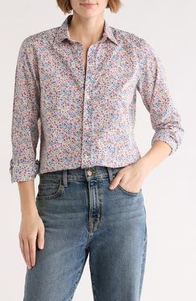 Frank & Eileen Cotton Button-Up Shirt in Red Blue Small Flowers at Nordstrom Rack, Size Xx-Small