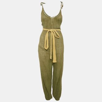 Zimmermann Olive Green Ramie & Cotton Belted Jumpsuit