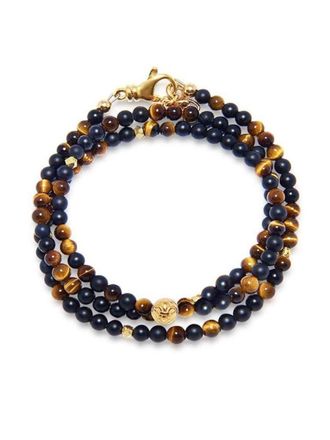 Nialaya The Mykonos beaded bracelet - men - Onyx/Gold Plated Steel/Tiger eye - S