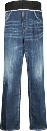 Dsquared2 Blauwe Distressed Verfspatten Ruimvallende Jeans - Heren - Regular Fit Jeans - Blauw - L - Katoen - Jeans
