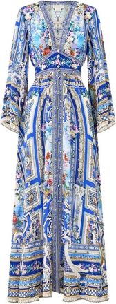 Camilla Ottoman Opulence Kimono Mouw Jurk - Dames - Maxi kleedjes - Blauw - M - Kleedjes