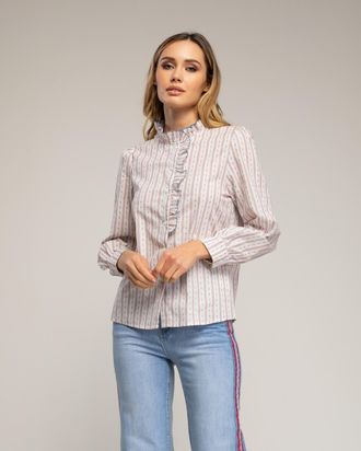 Tantra Blouse met hoge kraag, ruches en split