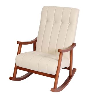 Hhg Hhg - Nunca Usado] Silla Mecedora 624, Sill&oacute;n Mecedora Sill&oacute;n Relax Mvg, Piel Sint&eacute;tica Color Crema, Estructura Aspecto Nogal