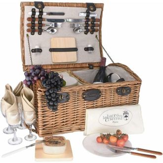 Les Jardins de la Comtesse Les Jardins de la Comtesse - Cestino da Picnic Gisors di Vimini - 4 Persone -Scompartimento Isotermico - Piatti in Ceramica e Bicchieri da Vino in