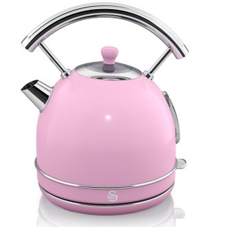 SWAN Sk14630pneu Retro Hervidor Agua El&eacute;ctrico, 1,8 L, Resistencia Oculta Acero Inoxidable, Sin Bpa, Inal&aacute;mbrico 3000w Rosa