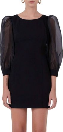 endless rose Organza Blouson Mini Dress In Black