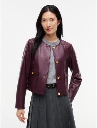 Tommy Hilfiger Womens Gold-Button Faux Leather Lady Jacket - Deep Burgundy - XXL